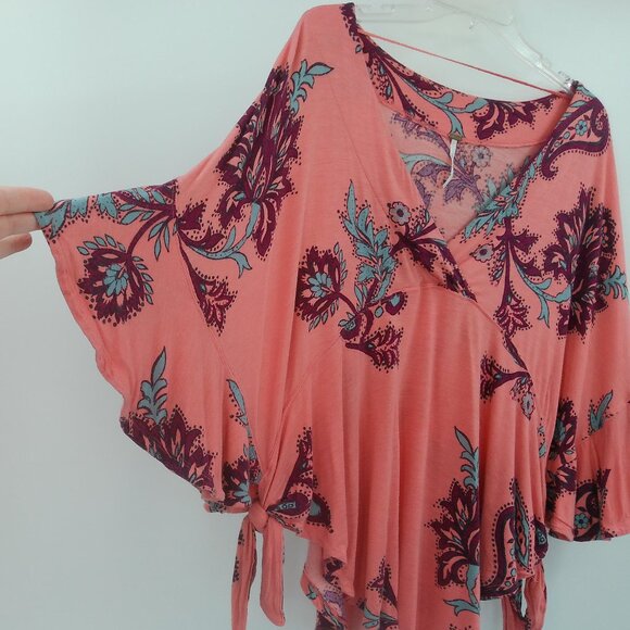 Free People Maui Wowie V-Neck Poncho Top Women's S Passion Flower Pink Oversize - Picture 5 of 10